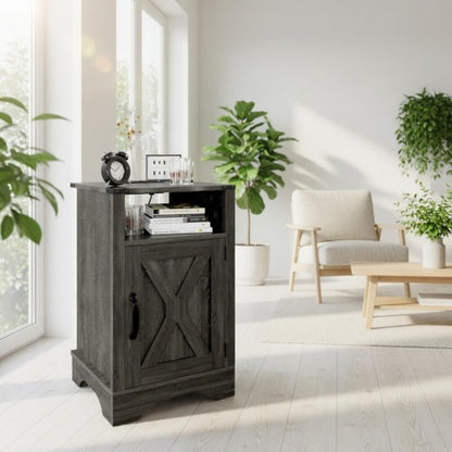 16inch Dark Grey Farmhouse Nightstand with Charger