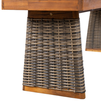 Outdoor 1pcs Acacia Wood Bench,Teak Finish+ Grey Wicker