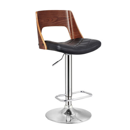Bentwood Contemporary Modern Stylish Wood Back Adjustable Swivel Bar Stool with Diamond Quilted Finish Curved Seat and Back