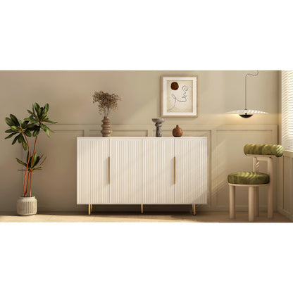 White Fluted Panel Sideboard Buffet Cabinet Adjustable Shelf Home Accent Storage Cabinet