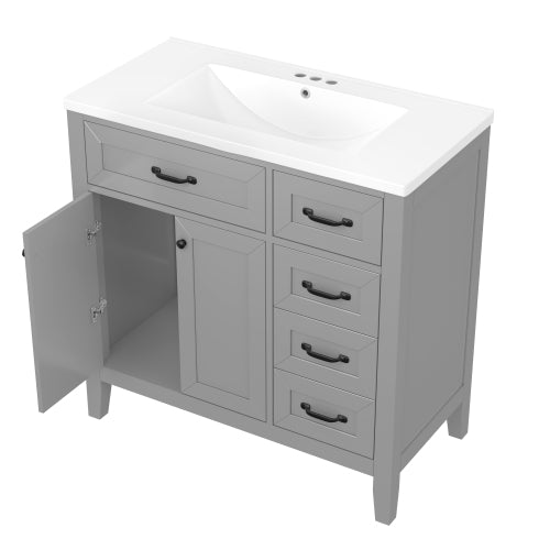 36" Bathroom Vanity with Sink Combo, Gray Bathroom Cabinet with Drawers, Solid Frame and MDF Board (Old Sku:JL000007AAE)