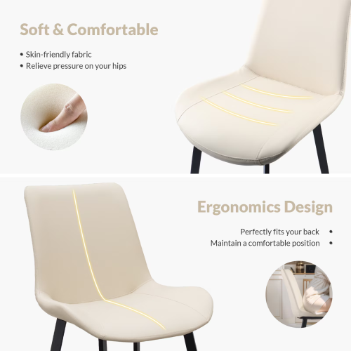 Set of 2 Beige Suede-Style PU Dining Chairs, Reinforced Metal Leg Modern Upholstered Side Chairs