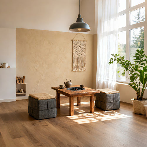 Grey Square Corduroy Ottoman Footrest, 300 LBS Engineered Wood Frame No-Assembly Vanity Stool
