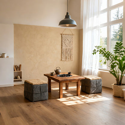 Grey Square Corduroy Ottoman Footrest, 300 LBS Engineered Wood Frame No-Assembly Vanity Stool