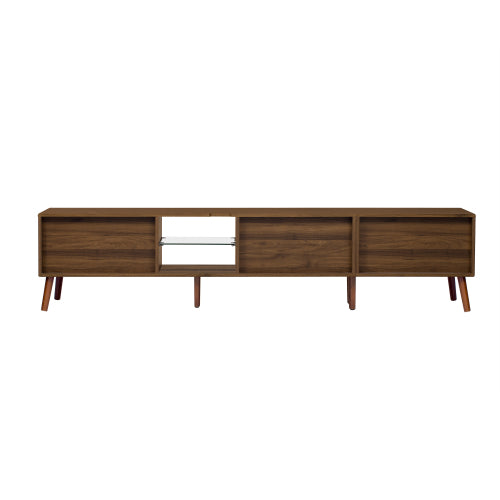 78.7 inch Walnut Rattan TV Stand Soft Close Doors Fits 75/80/85 Inch TV
