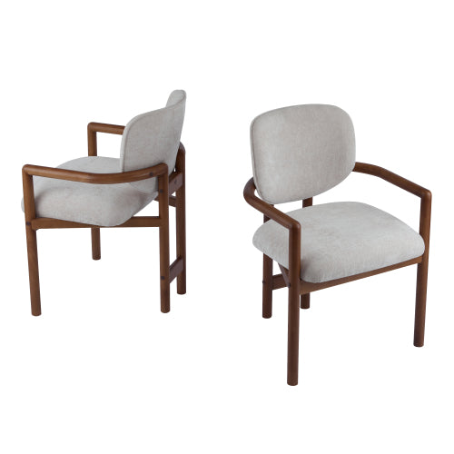Set of 2 Beige King Louis Rubberwood Arm Dining Chairs, 300 LBS Weight Capacity