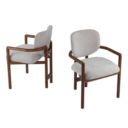 Set of 2 Beige King Louis Rubberwood Arm Dining Chairs, 300 LBS Weight Capacity