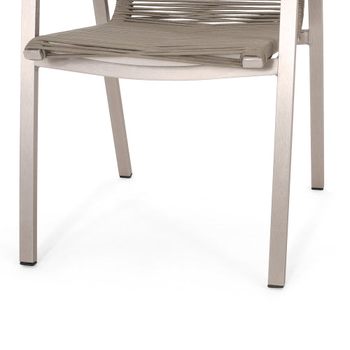 Outdoor Modern Aluminum Dining Chair with Rope Seat (Set of 2), Silver and Taupe