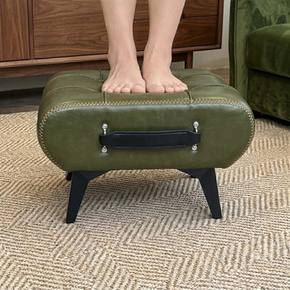 Tufted Faux Leather Rectangular Storage Ottoman with Handle, Metal Leg Multiuse Foot Stool for Entryway Apartment