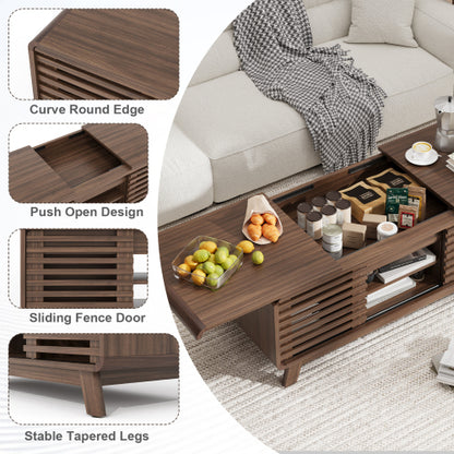 47 Inch Mid Century Coffee Table Sliding Top Storage Walnut Finish