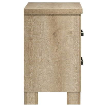 Weathered Oak 2 Drawer Nightstand, Rustic Farmhouse Bedside Table with Storage