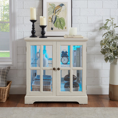White Retro 7-Color Bluetooth LED Lattice Glass Display Cabinet