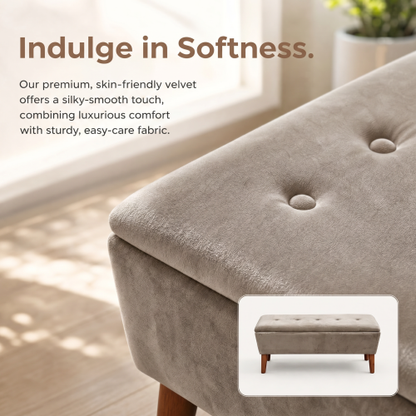 42 Inch Rectangular Linen Ottoman Bench, Solid Wood Tapered Legs, Multi-Use End of Bed & Entryway Shoe Ottoman