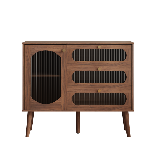 Accent Cabinet with 3 Drawers and Door, Wooden Storage Cabinet with Shelves, Sideboard for Living Room, Entryway, Natural