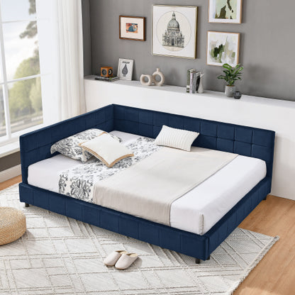 Full Size Upholstered Tufted  Bed Frame, Sofa Bed Frame with Comfortable Backrest and Armrests, Full Size Bed for Bedroom, Living Room,Velvet, Dark blue(80.5inch *59inch *30.5inch )