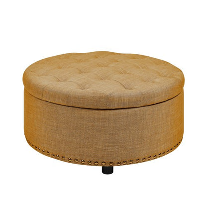 Linen Tufted Storage Ottoman with Nailhead Trim, Multiuse Footrest & Accent Stool for Bedroom Living Room Nursery
