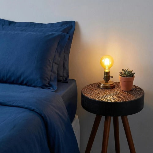 15.7inch  Mini Round Wooden Side Table, Brown & Black