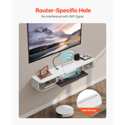 47 Inch White Floating Wall Mount TV Console, Particle Board Storage Cabinet with Cable Holes for TV
