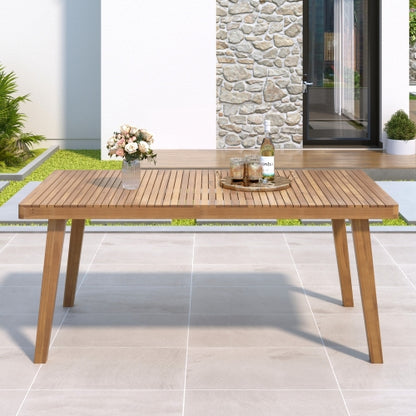 69" Acacia Wood Outdoor Dining Table with Slatted Top, 300 lbs Weight Capacity, Ideal for Patio & Garden Gatherings, Brown