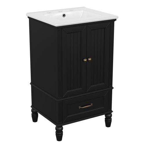 20" Bathroom Vanity with Sink, Bathroom Cabinet with Two Doors, Magnetic Door Stopper and Adiustable Foot Pads, A Drawer, Black