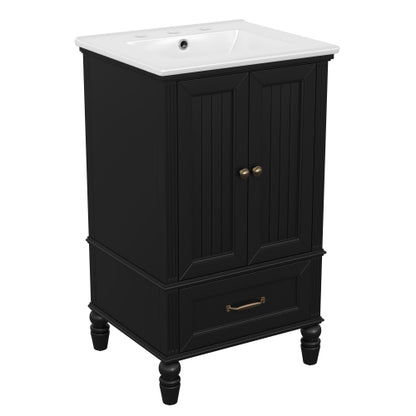 20" Bathroom Vanity with Sink, Bathroom Cabinet with Two Doors, Magnetic Door Stopper and Adiustable Foot Pads, A Drawer, Black