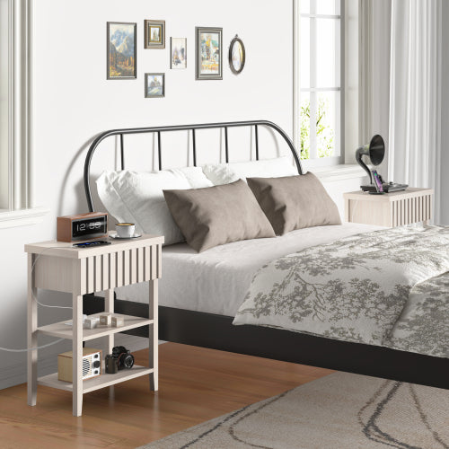 2-Pack Beige Fluted Charging Nightstand