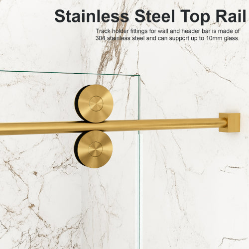 56"-60"W x 72"H Frameless Single Sliding Shower Door – 5/16" (8mm) Clear Tempered Glass, Bypass Design with Brushed Gold Finish