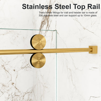 56"-60"W x 72"H Frameless Single Sliding Shower Door – 5/16" (8mm) Clear Tempered Glass, Bypass Design with Brushed Gold Finish