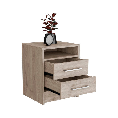 Light Gray 2-Drawer Nightstand with Top Shelf