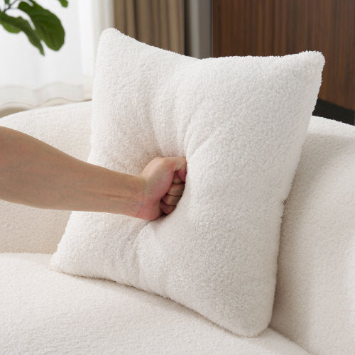 White Curved Compression Loveseat Sofa with 2 Pillows, No Assembly