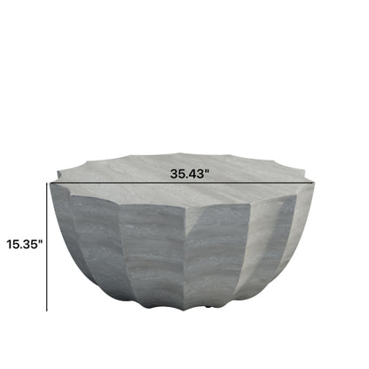 35.43" Modern Outdoor and Indoor Waterproof Coffee Table, Durable MgO Cement Design, Suitable for Terraces, Gardens, Backyards and Living Rooms (Marble white)