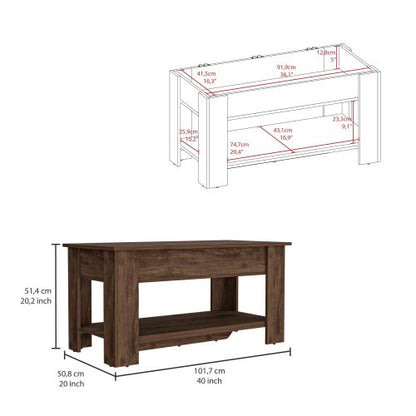 Storage Table, One Extendable Table Shelf, Four Legs, Lower Shelf -Dark Brown