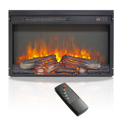 26 inch electric fireplace insert, ultra thin heater with log set & realistic flame, remote control with timer, overheating protection