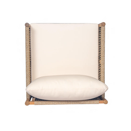 [Set of 2] Modern Outdoor Woven Lounge Chair with Solid Wood Frame and Comfortable Polyester Cushions, Perfect for Patio, Garden, or Balcony