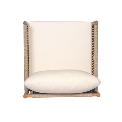 [Set of 2] Modern Outdoor Woven Lounge Chair with Solid Wood Frame and Comfortable Polyester Cushions, Perfect for Patio, Garden, or Balcony