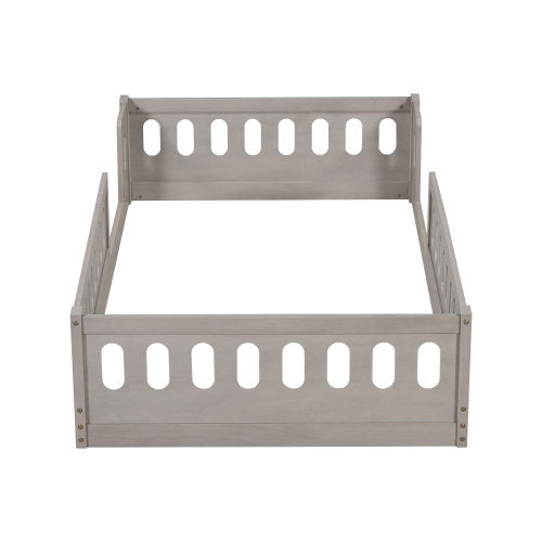 Wood Twin Size Platform Bed with Guardrail, Natural