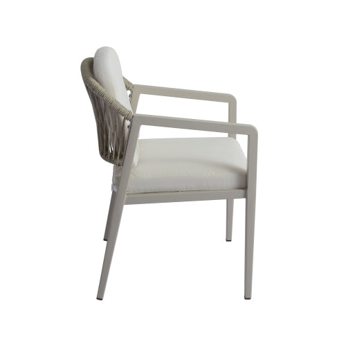 Outdoor Dining Chair Set of 2, Wicker Rattan Woven Patio Chairs, Outdoor Armchair Seating for Patio Backyard Poolside Balcony, Waterproof seat and cushion, Grey+Beige