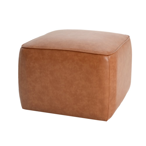 Tan PU Leather Square Ottoman with Foam Cushion and Modern Design
