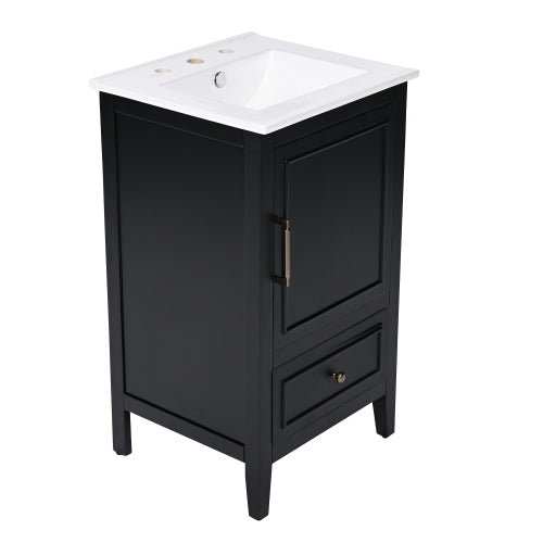 20" Bathroom Vanity with Sink, Bathroom Cabinet with A Door, Door Shelf Storage and Adiustable Foot Pads, A Drawer, Black