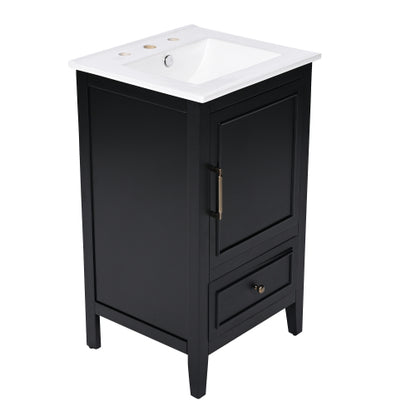 20" Bathroom Vanity with Sink, Bathroom Cabinet with A Door, Door Shelf Storage and Adiustable Foot Pads, A Drawer, Black