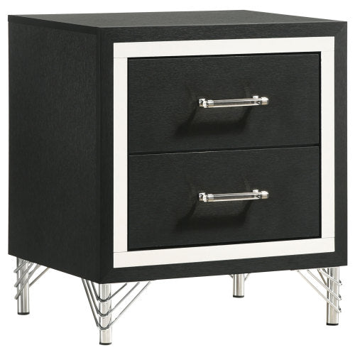 Black Modern Glam 2-Drawer Nightstand with Chrome & Acrylic