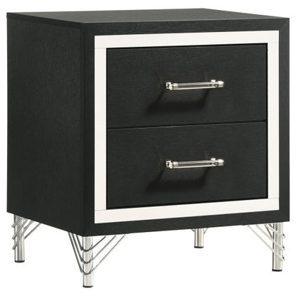 Black Modern Glam 2-Drawer Nightstand with Chrome & Acrylic