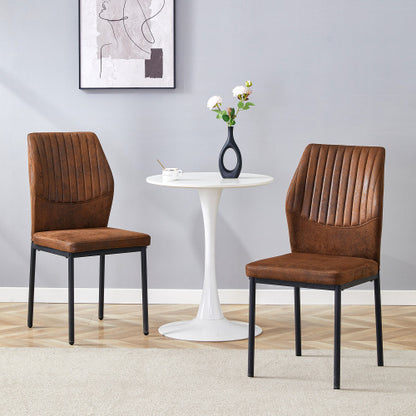 Striped Back Fabric Dining Chairs with Black Metal Legs, Set of 2, Brown