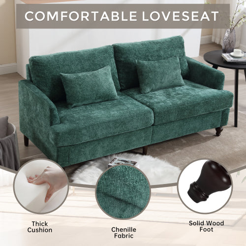 Mid-Century Modern Emerald Chenille 2-Seat Loveseat, Wood Legs