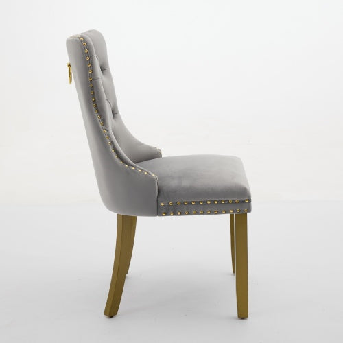 2-Piece Modern Tufted Velvet Dining Chairs, Milky White Upholstered Chairs with Solid Golden Wood Legs & Nailhead Trim, 280lbs Capacity