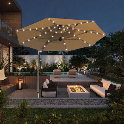 Round Cantilever Umbrella with Center Pole, Beige (Base Not Included)