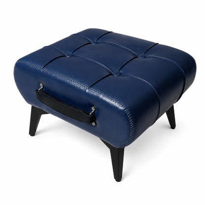 Rectangular Tufted Faux Leather Storage Ottoman with Handle & Metal Legs, Multiuse Footrest for Living Room Entryway