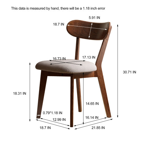 Set of 2 Walnut Tone FAS Grade Oak Upholstered Dining Chairs, Removable Washable Cushion 47.5¡Á55.5¡Á78cm