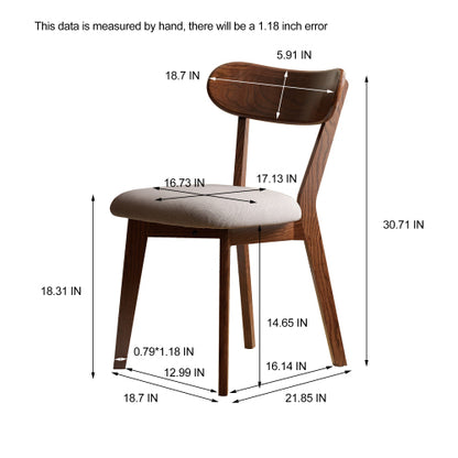Set of 2 Walnut Tone FAS Grade Oak Upholstered Dining Chairs, Removable Washable Cushion 47.5¡Á55.5¡Á78cm