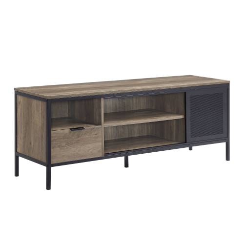 Rustic Oak & Black 55 Inch TV Stand with 1 Drawer & 4 Compartments for 50 Inch TV